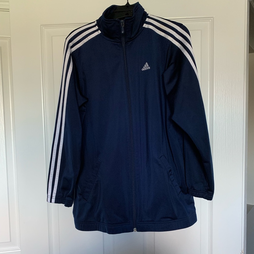 Adidas soccer jacket in navy with white stripe